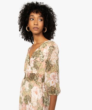 Robe femme longue en voile fleuri et smocks vue2 - GEMO(FEMME PAP) - GEMO