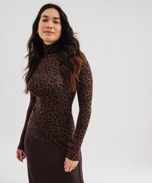 Tee-shirt manches longues et col roulé imprimé femme vue1 - GEMO 4G FEMME - GEMO