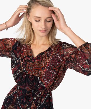 Robe femme imprimée avec fil pailleté et manches longues vue2 - GEMO(FEMME PAP) - GEMO