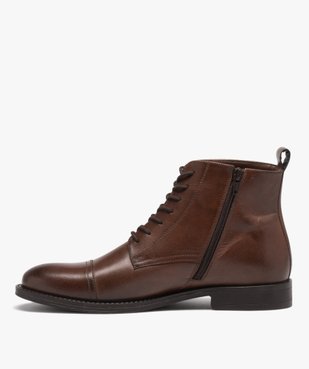 Boots homme dessus en cuir uni à bout surpiqué - Taneo vue3 - TANEO - GEMO