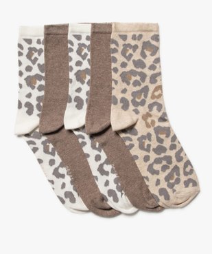 Chaussettes hautes imprimées léopard femme (lot de 5 paires) vue1 - GEMO 4G FEMME - GEMO