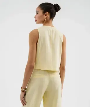 Chemise sans manches à col rond en viscose et lin femme vue3 - GEMO 4G FEMME - GEMO