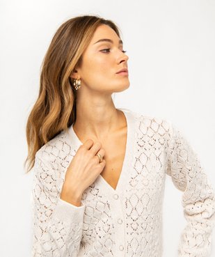 Gilet court à col V en maille ajourée femme vue2 - GEMO 4G FEMME - GEMO
