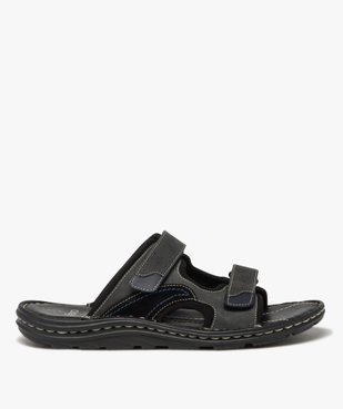Mules homme dessus en cuir à larges brides à scratch vue1 - GEMO (CASUAL) - GEMO
