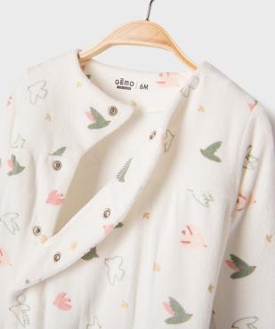 Pyjama en velours avec motifs oiseaux et fronces bébé vue2 - GEMO 4G BEBE - GEMO