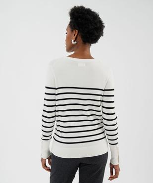 Pull col V en maille fine et douce rayée femme vue3 - GEMO 4G FEMME - GEMO