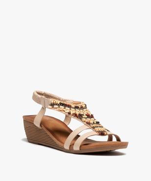 Sandales femme à petit talon compensé dessus en perles vue2 - SANS MARQUE - GEMO