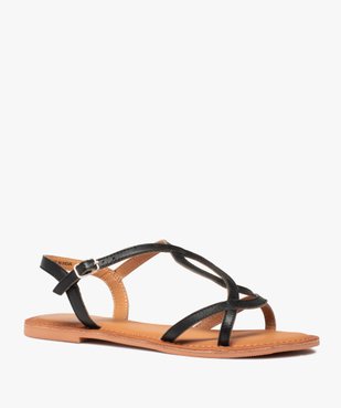 Sandales femme à talon plat et fines brides en cuir uni vue2 - GEMO (CASUAL) - GEMO