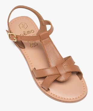 Sandales fille en cuir uni à brides croisées et bride cheville vue5 - GEMO (ENFANT) - GEMO