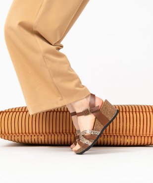 Sandales femme compensées à brides en cuir vue1 - GEMO(URBAIN) - GEMO