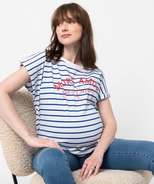 Tee-shirt de grossesse à rayures avec inscription vue1 - GEMO (MATER) - GEMO
