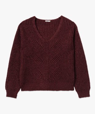 Pull à col V en maille ajourée à paillettes femme  vue4 - GEMO(FEMME PAP) - GEMO