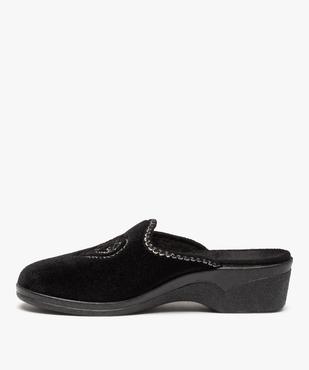 Chaussons femme mules confort en velours brodés cœur vue3 - GEMO(HOMWR FEM) - GEMO