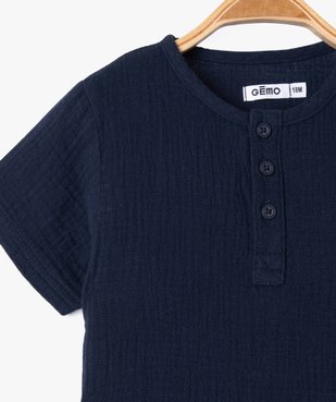 Ensemble short + tee-shirt en gaze de coton bébé garçon vue2 - GEMO(BEBE DEBT) - GEMO