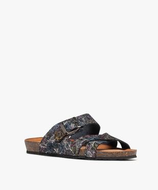 Mules plates avec brides scintillantes en cuir femme vue3 - PIU NATURA - GEMO
