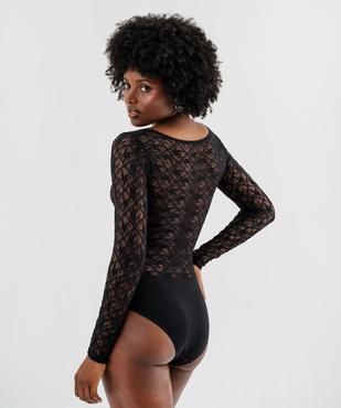 Body à manches longues en dentelle et microfibre femme vue3 - GEMO(HOMWR FEM) - GEMO
