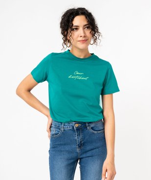 Tee-shirt manches courtes en coton à message femme vue1 - GEMO(FEMME PAP) - GEMO