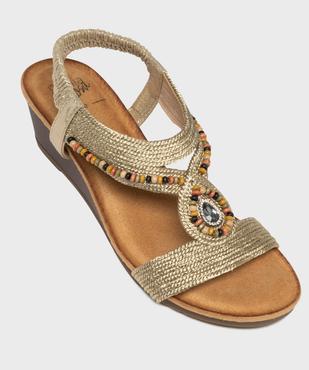 Sandales à talon compensé à brides tressées et perlées femme vue5 - EMILIA ROSA - GEMO