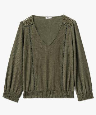 Tee-shirt manches 3/4 en maille gaufrée avec col V femme vue4 - GEMO(FEMME PAP) - GEMO