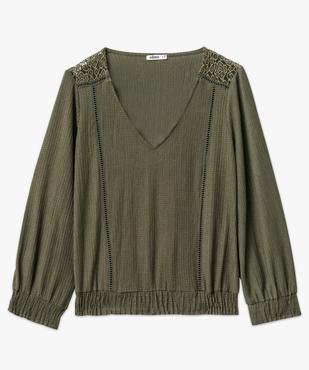 Tee-shirt manches 3/4 en maille gaufrée avec col V femme vue4 - GEMO(FEMME PAP) - GEMO