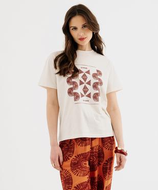 Tee-shirt manches courtes en coton imprimé femme vue2 - GEMO 4G FEMME - GEMO