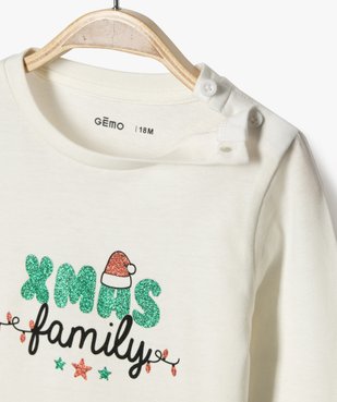 Tee-shirt manches longues inscription pailletée spécial Noël bébé vue2 - GEMO(BEBE DEBT) - GEMO