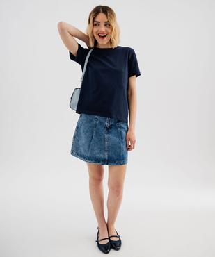 Tee-shirt manches courtes et col rond uni en coton résistant femme vue4 - GEMO(FEMME PAP) - GEMO