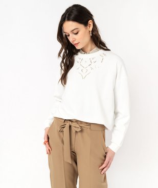 Sweat avec motif brodé ajouré sous le col femme vue1 - GEMO(FEMME PAP) - GEMO