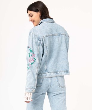 Veste en jean courte et ample avec broderies fleuries femme vue3 - GEMO(FEMME PAP) - GEMO
