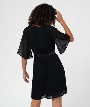Robe femme avec col V et jupe plissée vue3 - GEMO(FEMME PAP) - GEMO