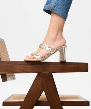 Mules femme à talon carré et larges brides tressées vue1 - GEMO(URBAIN) - GEMO