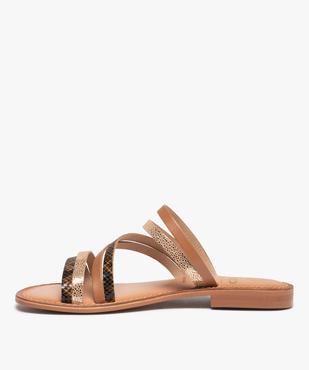 Mules femme à fines brides fantaisie en cuir vue3 - GEMO (CASUAL) - GEMO