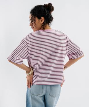 Tee-shirt manches courtes coupe large en jersey de coton rayé femme vue3 - GEMO 4G FEMME - GEMO