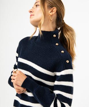 Pull marinière rayé en gosse maille col cheminée femme - LuluCastagnette vue3 - LULUCASTAGNETTE - GEMO