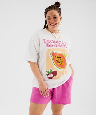 Tee-shirt manches courtes en jersey de coton flammé imprimé femme grande taille vue2 - GEMO (G TAILLE) - GEMO