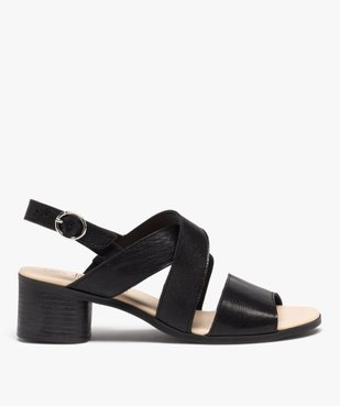 Sandales femme unies en cuir à talon carré moyen avec brides croisées vue1 - GEMO 4G FEMME - GEMO