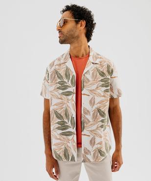 Chemise à manches courtes à motif feuillage avec col cubain homme vue1 - GEMO (HOMME) - GEMO