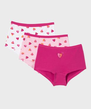 Boxers en coton biologique à motifs coeurs fille (lot de 3) vue1 - GEMO 4G FILLE - GEMO