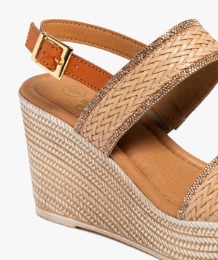 Sandales femme à talon compensé et brides effet tissé avec paillettes vue7 - VALENTINA BALDA - GEMO