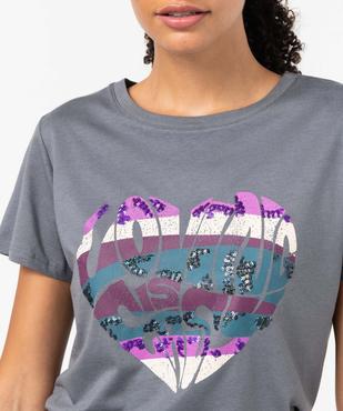 Tee-shirt femme à manches courtes avec large motif à sequins vue2 - GEMO 4G FEMME - GEMO