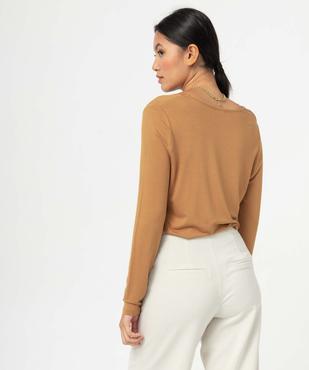 Tee-shirt femme à manches longues et col V en dentelle vue3 - GEMO 4G FEMME - GEMO