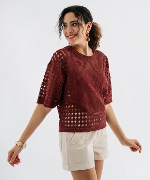 Pull manches courtes ajouré façon crochet femme vue1 - GEMO(FEMME PAP) - GEMO