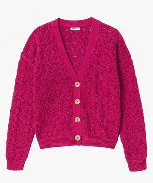 Gilet femme court en maille ajourée et gros boutons vue4 - GEMO(FEMME PAP) - GEMO