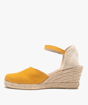 Sandales femme compensées dessus cuir uni vue3 - GEMO(URBAIN) - GEMO