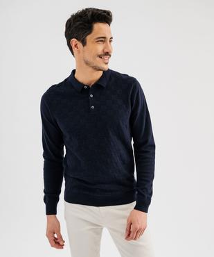 Pull à col polo et motif carreaux en relief homme vue1 - KENSINGTON - GEMO
