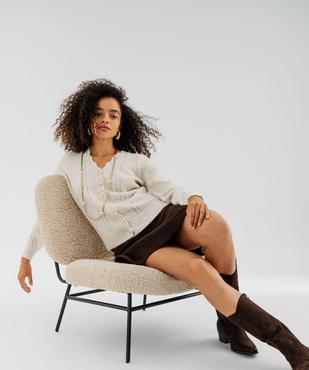 Gilet col V en maille fantaisie avec finitions dentelées femme vue4 - GEMO 4G FEMME - GEMO