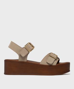 Sandales en cuir suédé à semelle plateforme femme - Tanéo vue1 - TANEO - GEMO