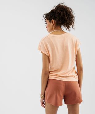 Tee-shirt manches courtes à col V coupe loose en lin femme vue3 - GEMO 4G FEMME - GEMO