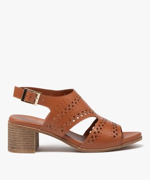 Sandales femme confort à talon carré dessus uni à motifs triangles ajourés vue1 - GEMO (CONFORT) - GEMO