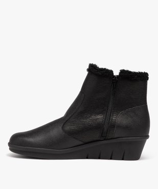 Boots fourrés femme unies à talon compensé et à double zip vue3 - GEMO (CONFORT) - GEMO